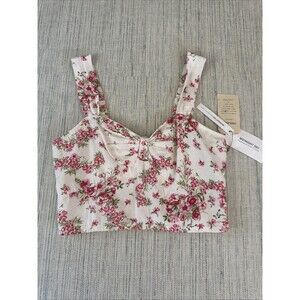 Festival Concert Cropped Floral Linen corset bra Top Size Large